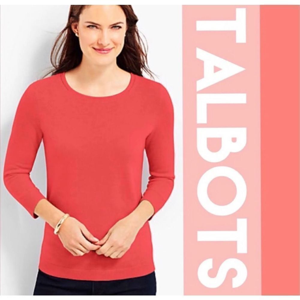 Talbots Women's Red orange Pure Cashmere Sweater Size Small 3/4 sleeve